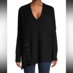 AllSaints Axle Wool Cashmere Jumper Black V-Neck Sweater Lace-Up Detail XS/S